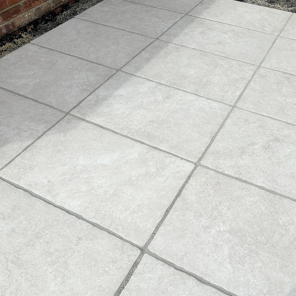 Kensington beige porcelain patio with finished grout